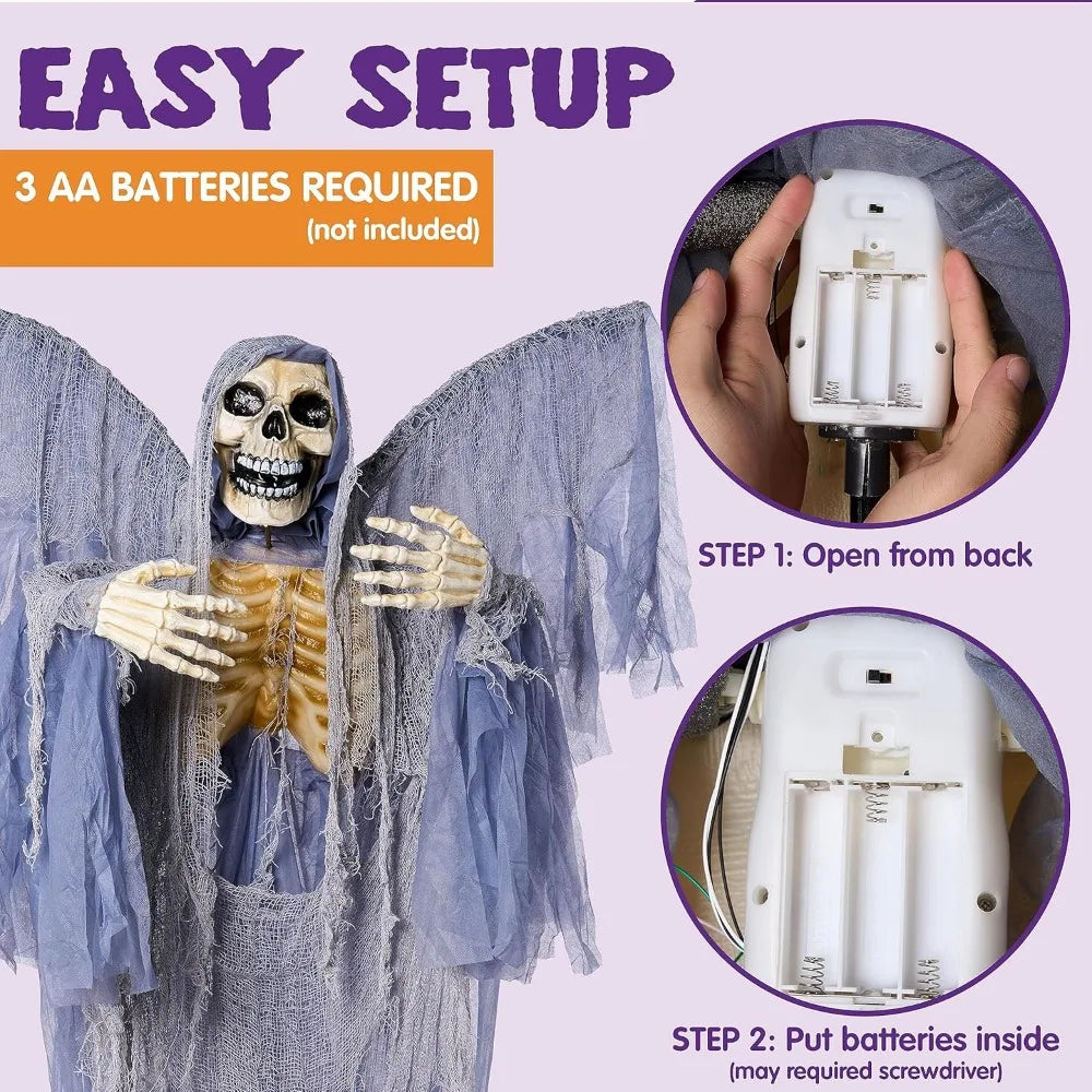 67" Halloween Animatronics Grim Reaper with Wings
