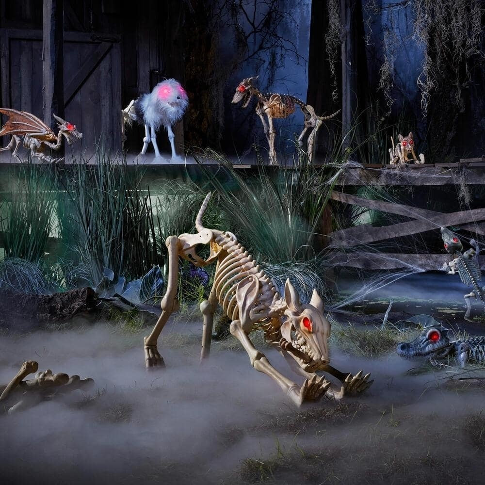 Animated LED Sit-and-Stand Skeleton Wolves (2-Pack)